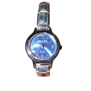Y2K Vintage Blue Face Mudd Watch Stainless Steel Chain Link Band Japan Movement